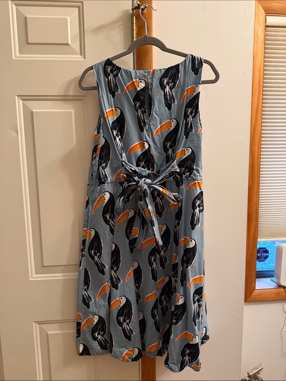Ann Taylor Blue Midi Dress with Black & Orange Toucan Print - Picture 2 of 3